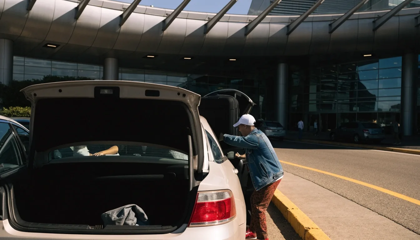 Traveller walking from car park toward domestic terminal