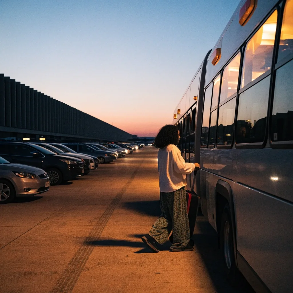 Open-air long-stay car park rows at dusk